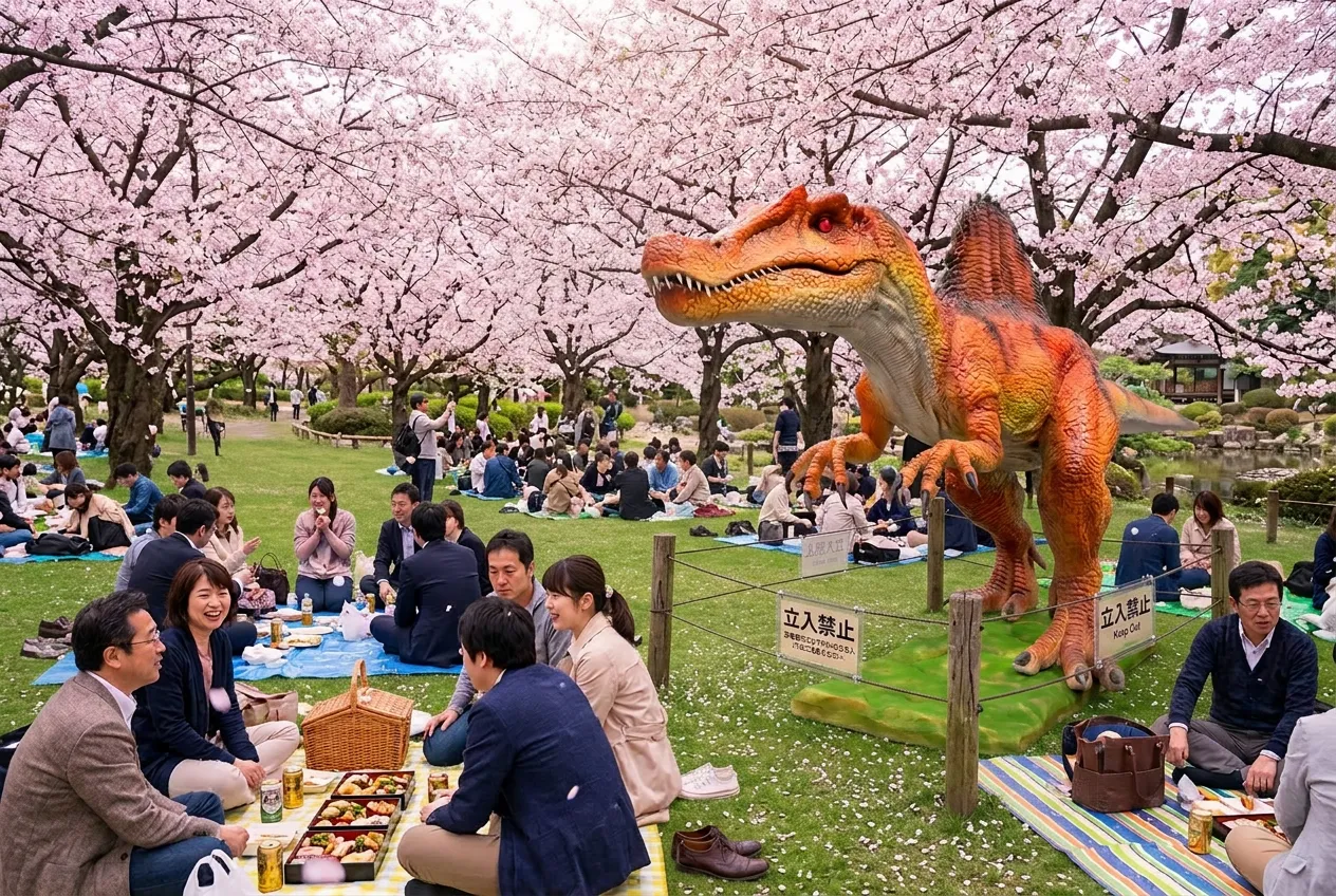 桜の花見会場にて
